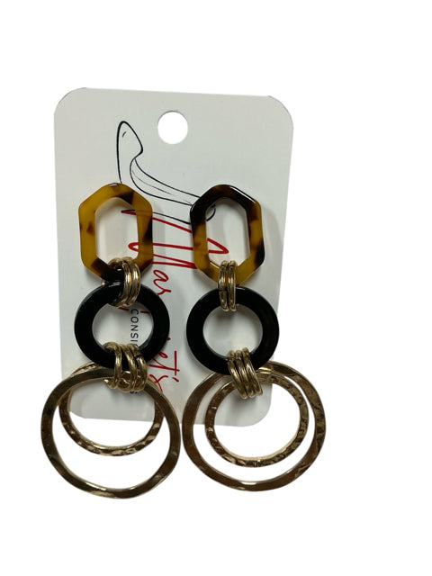 Marist Tortoiseshell Geometric Drop Earrings with Hammered Gold Rings
