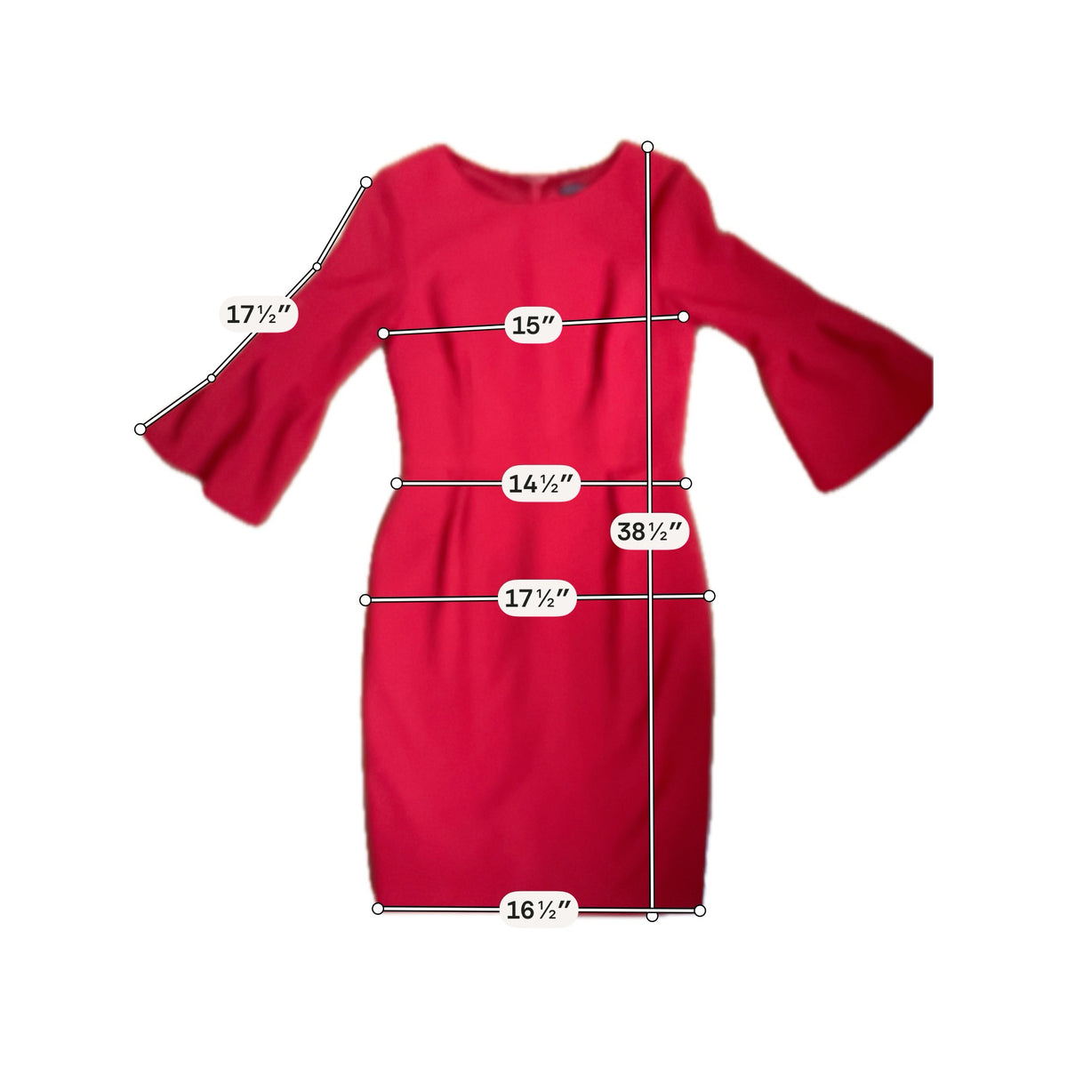 David Meister Red Wool Blend Bell Sleeve Dress - Size 8 - ONLINE ONLY