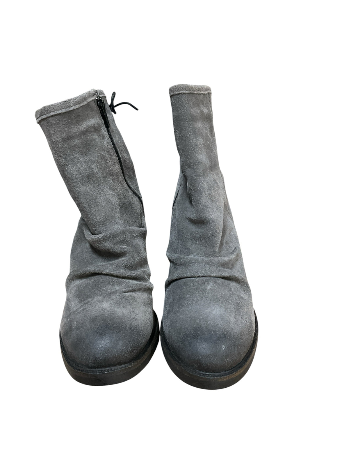 b.o.c (Born Concepts) Cybele Gray Suede Lace-Up Back Block Heel Ankle Booties