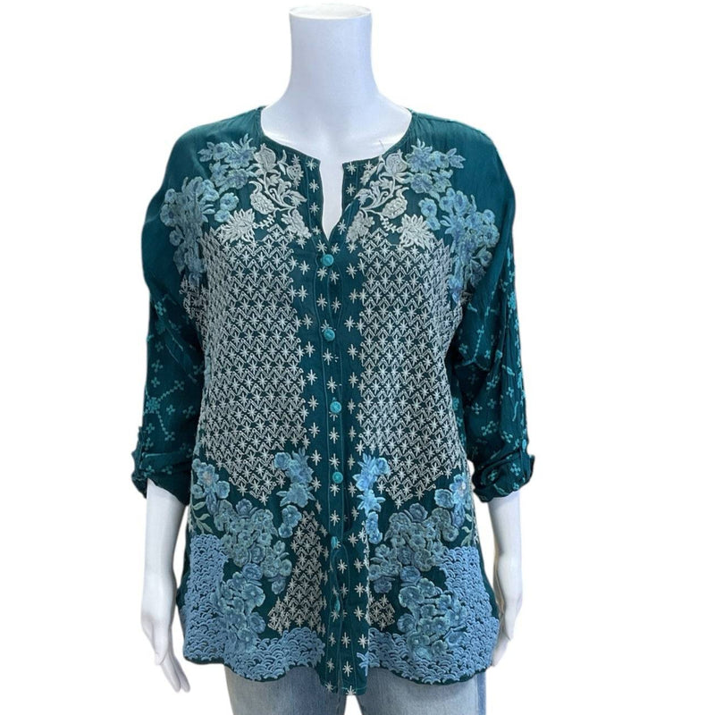 Johnny Was Turquoise Pre-Owned Ladies Top - Size XS - Margaret’s Fine Consignment