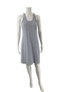 Front view of J Crew White/Blue Stripe Dress - Size Medium, sleeveless cotton summer dress available pre-owned at Margaret’s Fine Consignments.