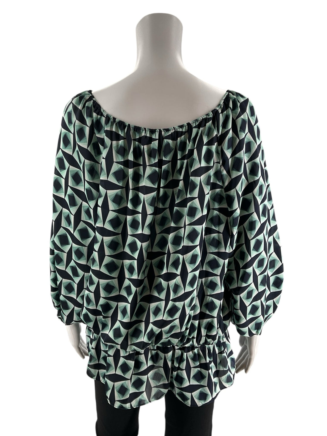 Vince Camuto Navy/Mint Green Print Pre-Owned Top - Size Large - Margaret’s Fine Consignment