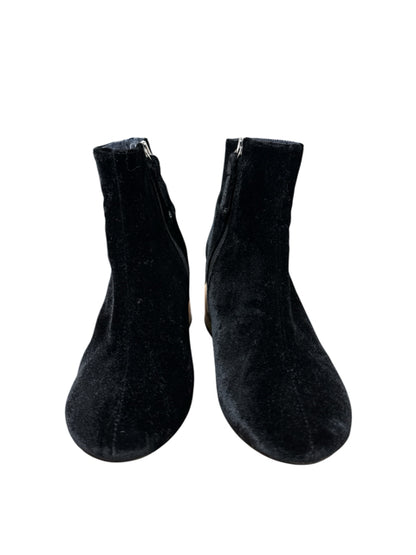 Topshop HARPER Black Velvet Ankle Boots Silver Block Heel | Made in Italy | Size 7