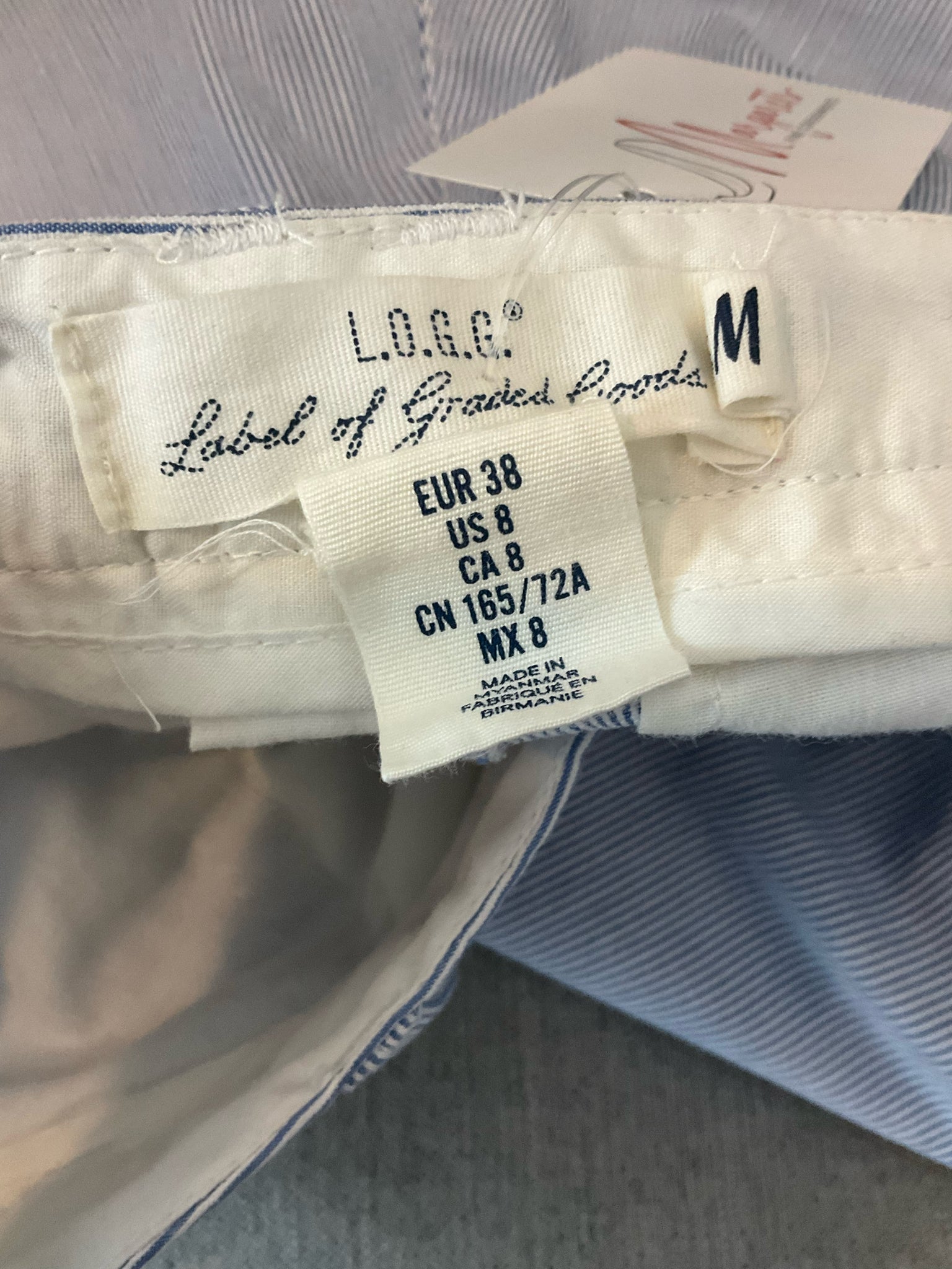 H&amp;M L.O.G.G. Pinstripe Cuffed Chino Shorts Mid Rise Blue White Size 8