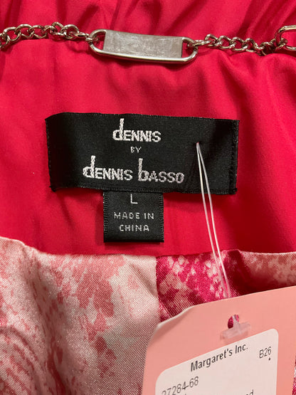Dennis Basso Cherry Red Trench Coat Jacket Ruched Collar Belted Size Large