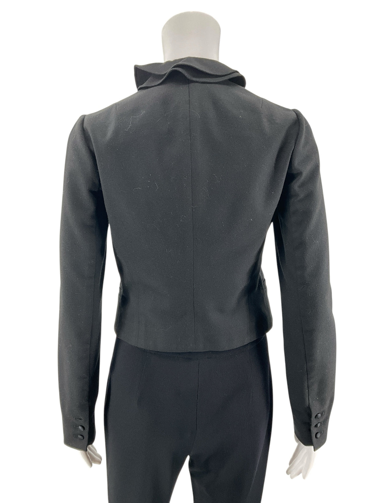Rebecca Taylor Black Lambswool Ruffle Front Blazer Jacket Size 4