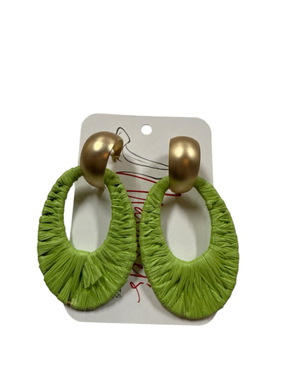 Show Stopper Lime Green Raffia Teardrop Statement Earrings