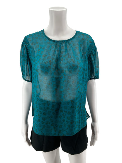 cabi Size M Teal Floral Pre-Owned Ladies Casual Top - Downstairs