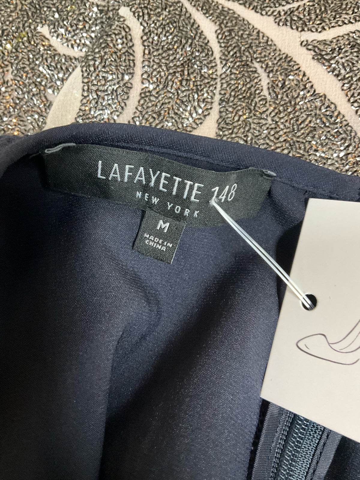 Lafayette 148 New York Navy Blue Lace Bell Sleeve Shift Dress Size Medium