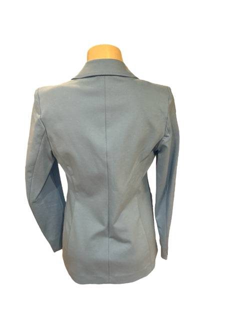 Back view of Bar 111 Light Blue Solid Jacket Size XS showing tailored seams and fitted silhouette, perfect for layering.