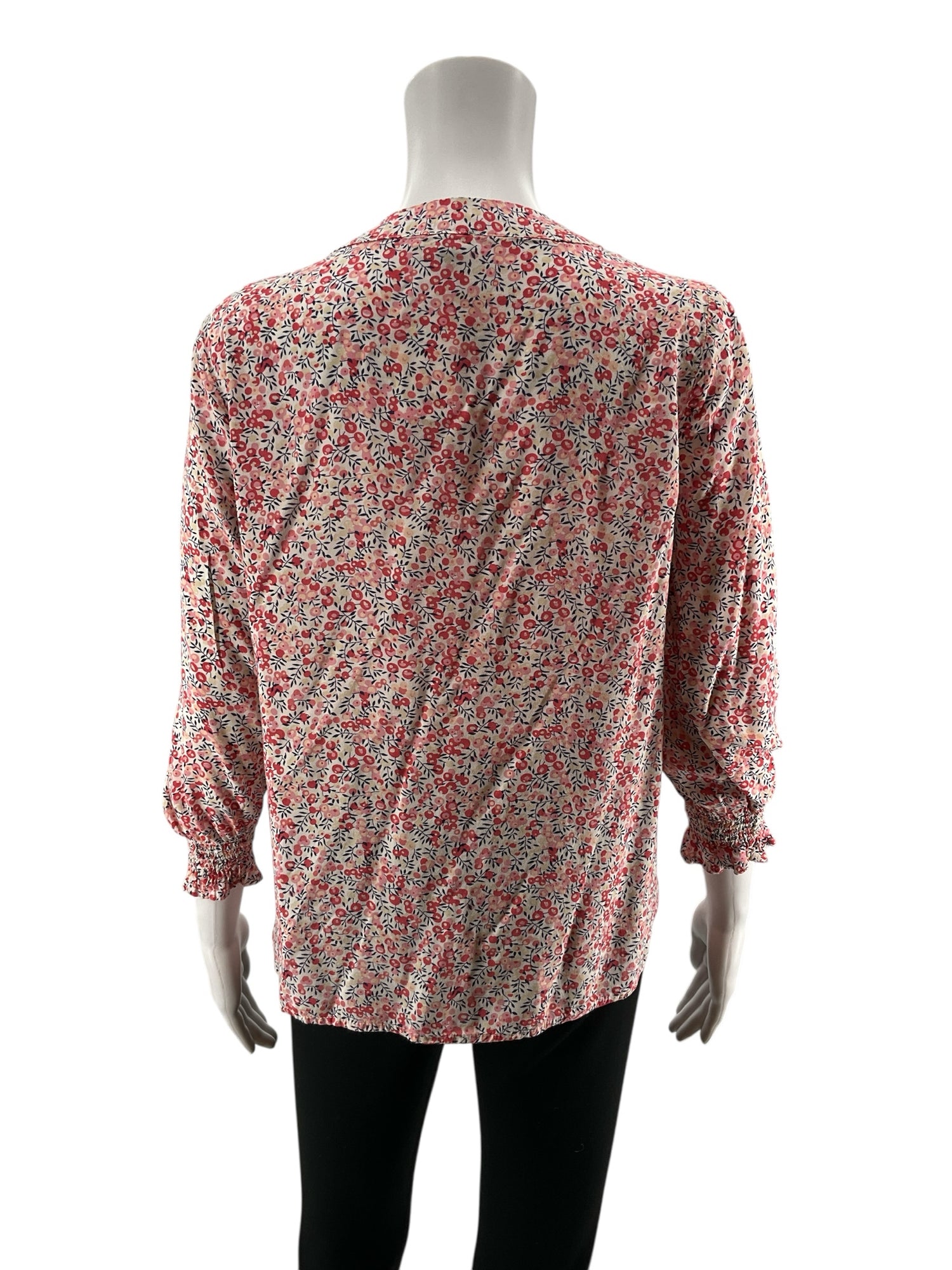 Soirée White/Orange 3/4 Sleeve by Daniel Rainn Floral Smocked Bishop Sleeve Blouse Size Medium - Size M