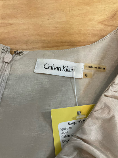 Calvin Klein Beige Ruched V-Neck Bodycon Dress Size 6