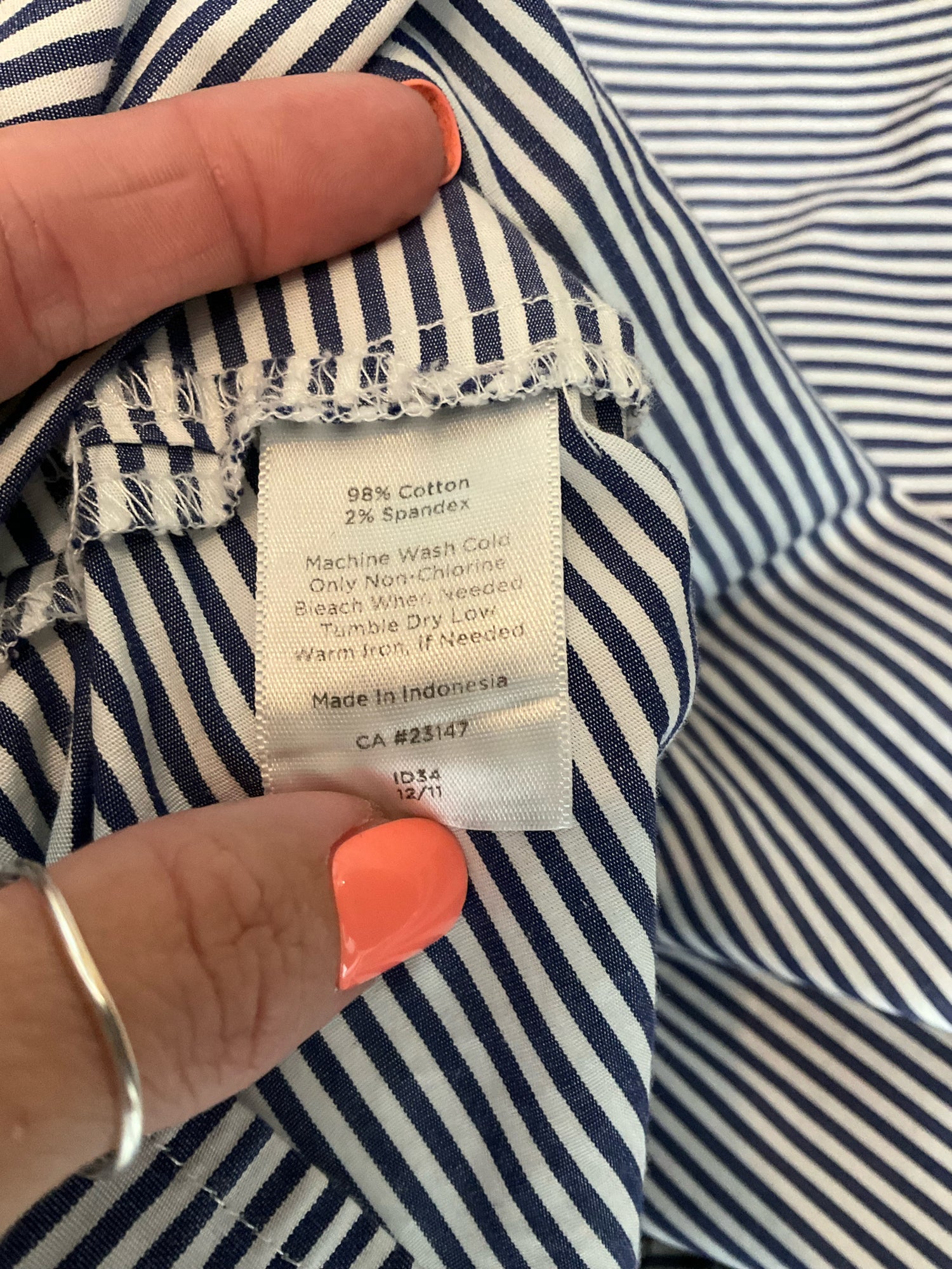 Talbots Petites Beaded Neckline Striped Shell Top Blue White Size 12P