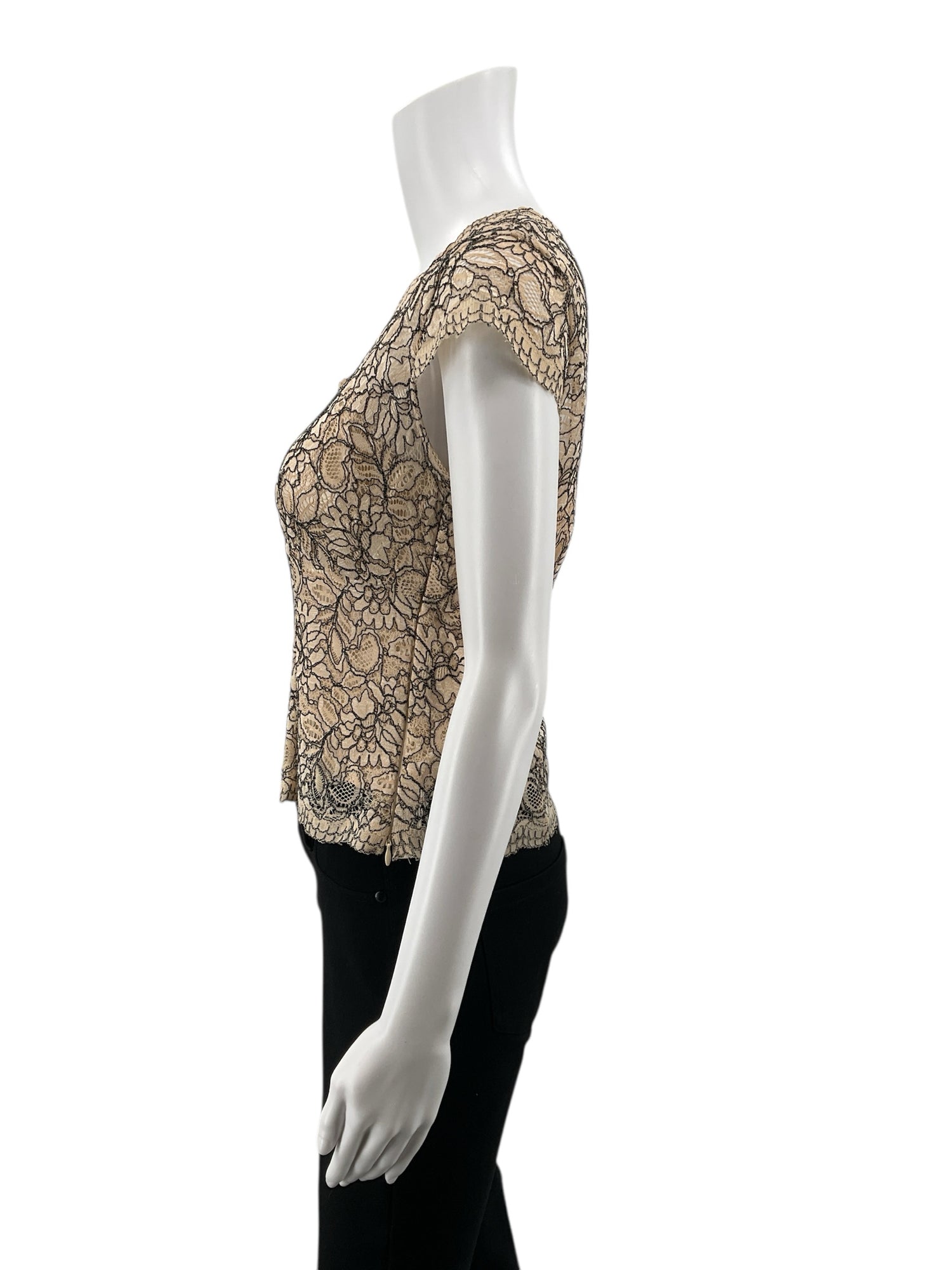 Alfani Tan Lace Pre-Owned Ladies Casual Top -  Size 6 Petite