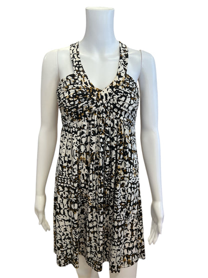 Calvin Klein Size 2 White/Black/Brown Print Consignment Ladies Dress