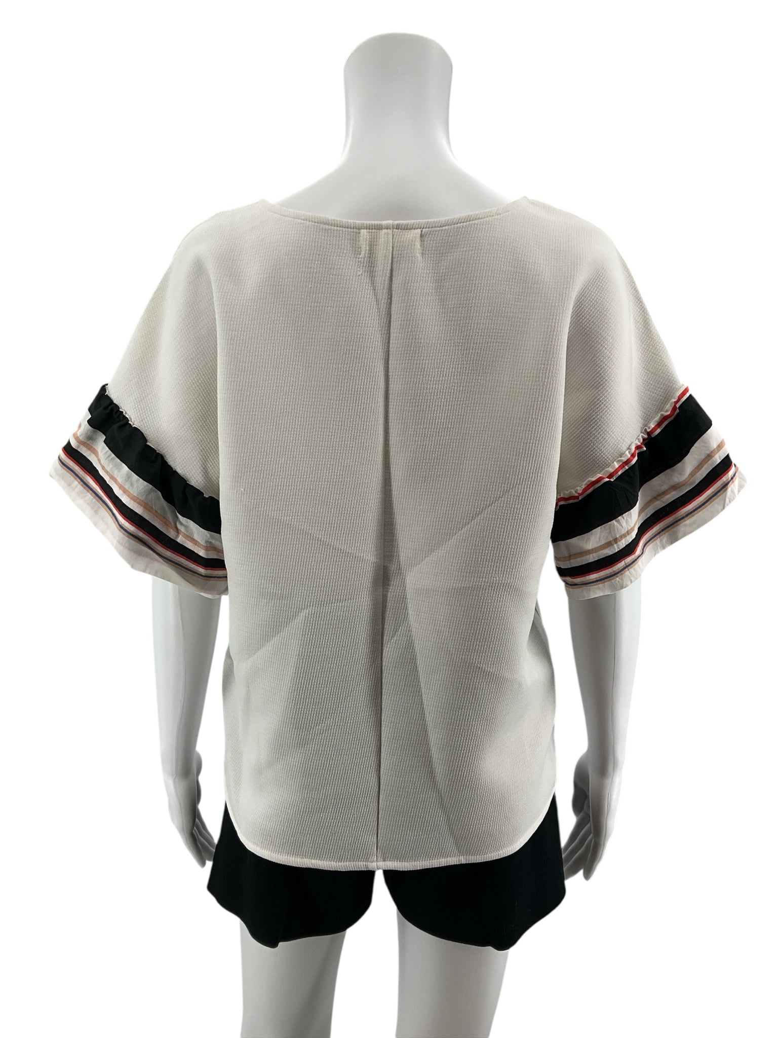 Anthropology Striped Flutter Sleeve Top | Size S | Ivory Cream Knit Blouse