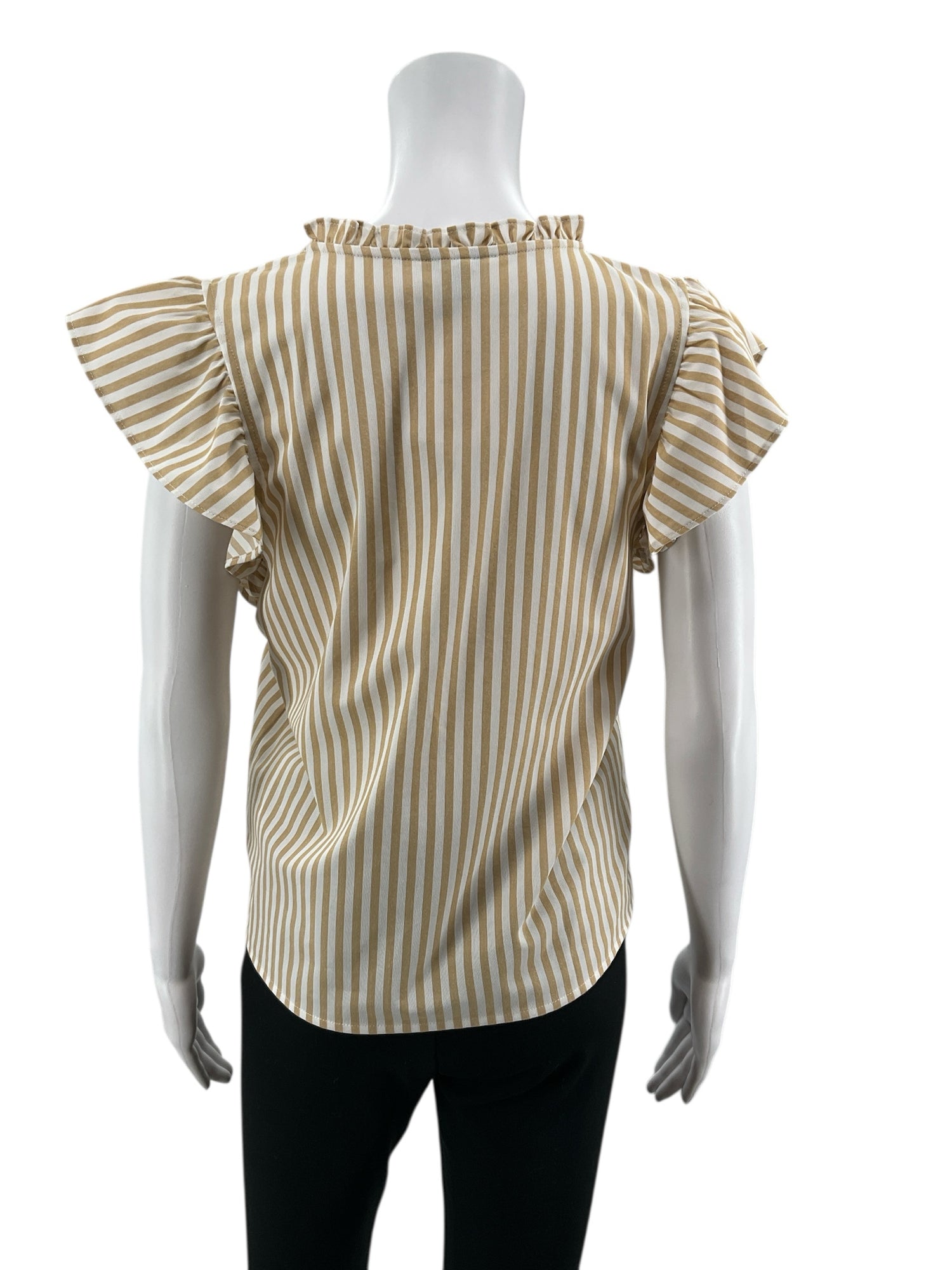 Ann Taylor tan/white Cap Sleeve Tan &amp; White Stripe Flutter Sleeve Top Size XS - Size XS
