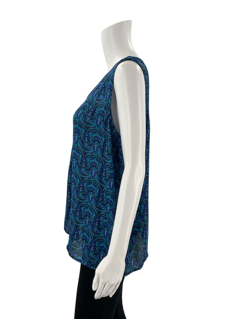 Coldwater Creek Blue/Green Print Pre-Owned Ladies Top - Size Large - Margaret’s Fine Consignment