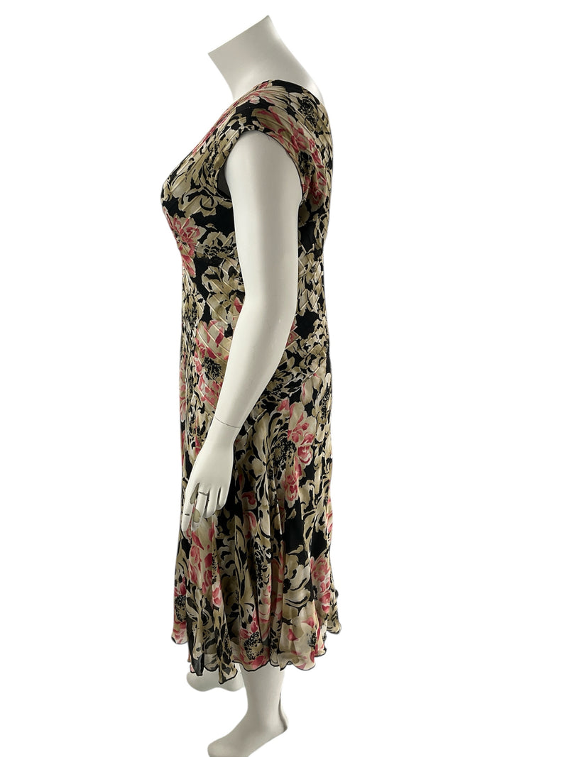 Jones New York Black/Gold/Pink Floral Pre-Owned Ladies Dress - Size 18W - Margaret’s Fine Consignment