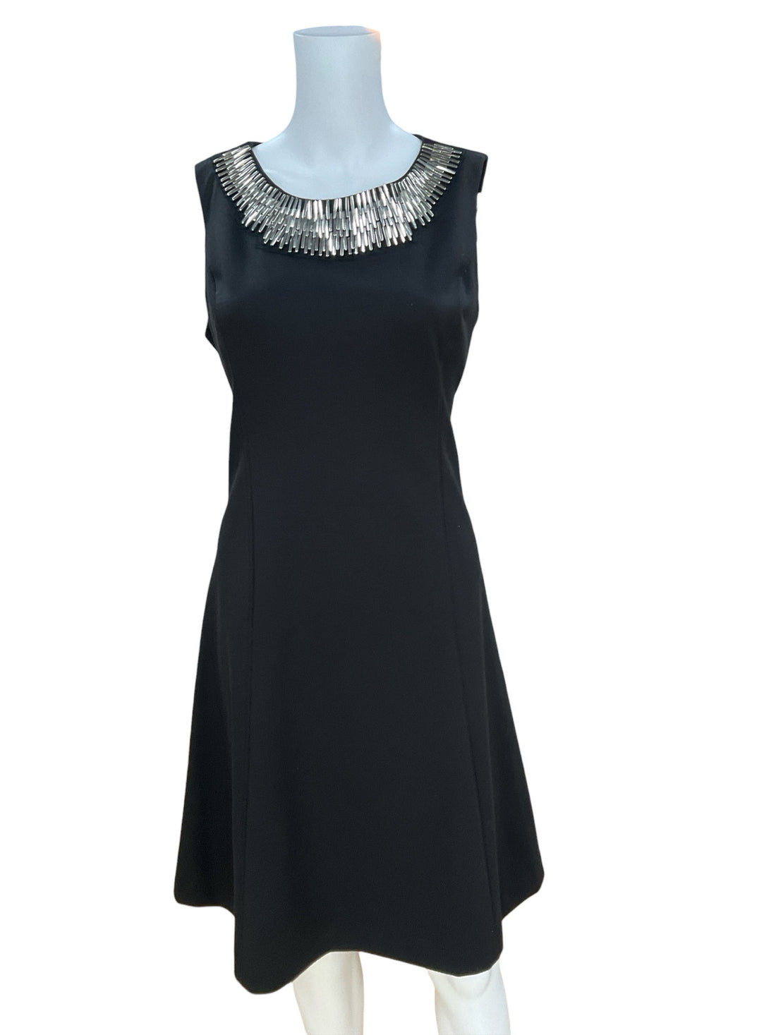 Alfani Beaded Neckline Sleeveless Shift Dress Black Silver Size 6