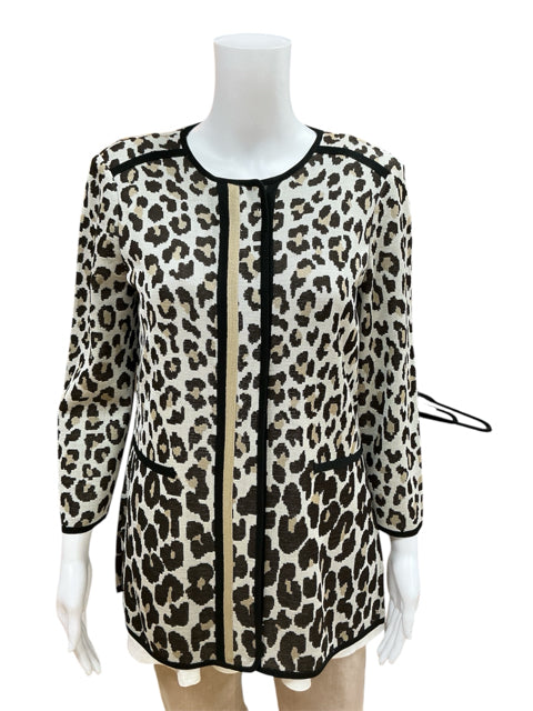 Ming Wang Size XS Black/Tan Animal Print Pre-Owned Casual Top, consignment