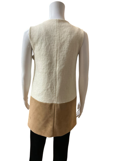 GB Colorblock Sleeveless Tunic Vest Wool Blend Cream Taupe XS