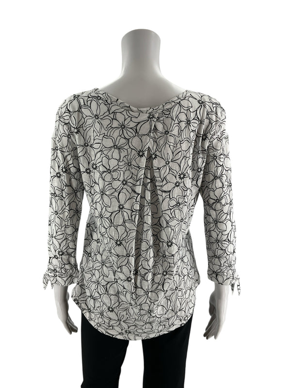 T by Talbots White/Black Floral Pre-Owned Ladies Top - Size XS
