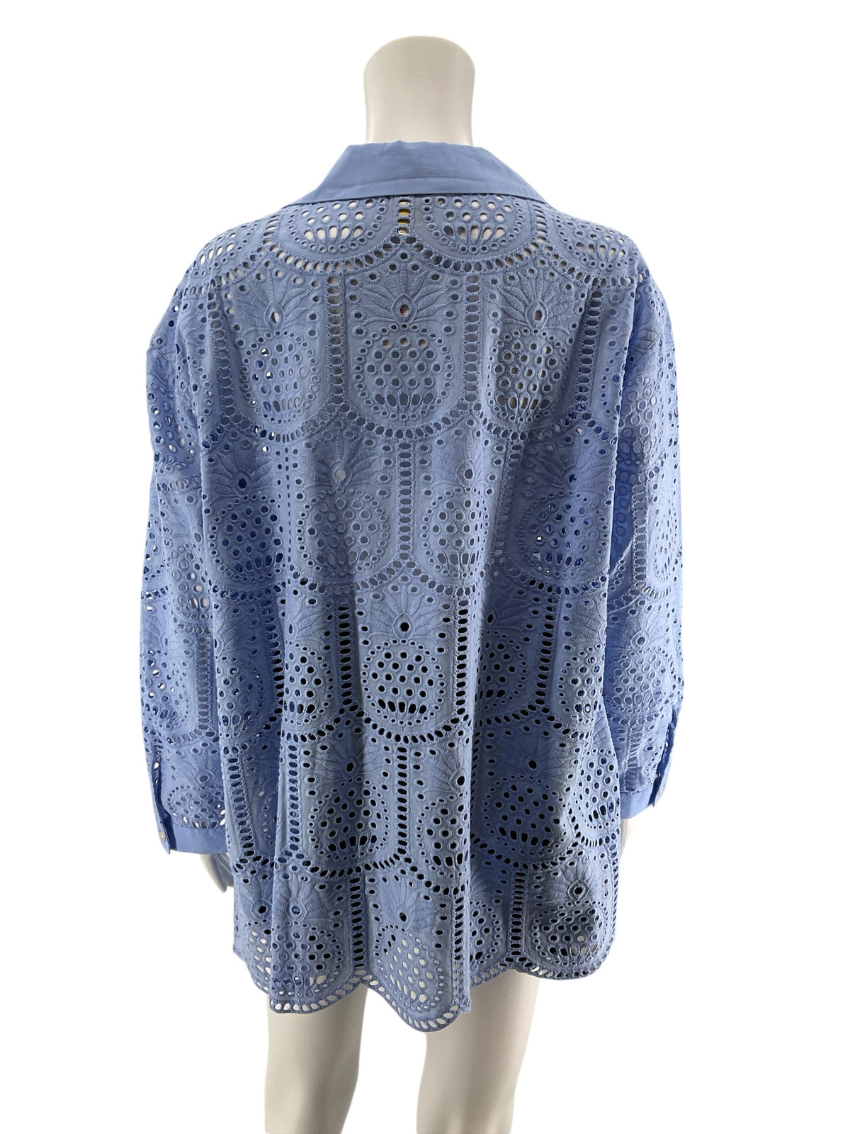 Lilly Pulitzer Astara Eyelet Tunic Top XL Light Blue Cotton Button Down Pre-Owned