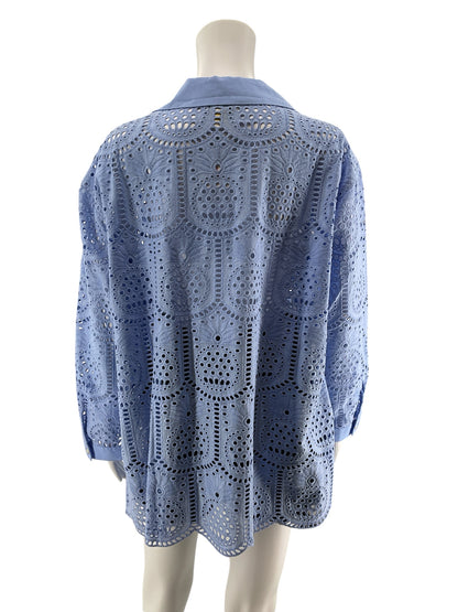 Lilly Pulitzer Astara Eyelet Tunic Top XL Light Blue Cotton Button Down Pre-Owned