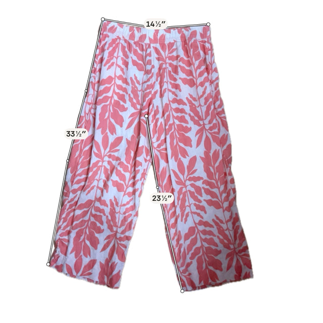 Rachel Zoe Coral Leaf Print Wide Leg Linen Crop Pants Size Medium - ONLINE ONLY