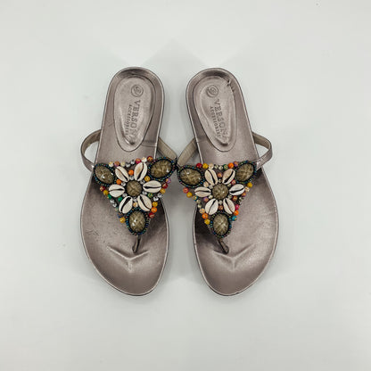 Versona Gray Shell &amp; Jewel Embellished Thong Sandals Size 7
