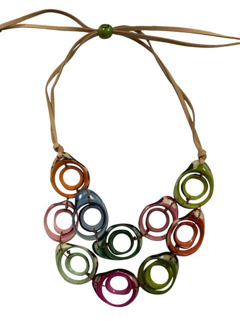 Bohemian Multi-Color Marbled Resin Circle Statement Necklace