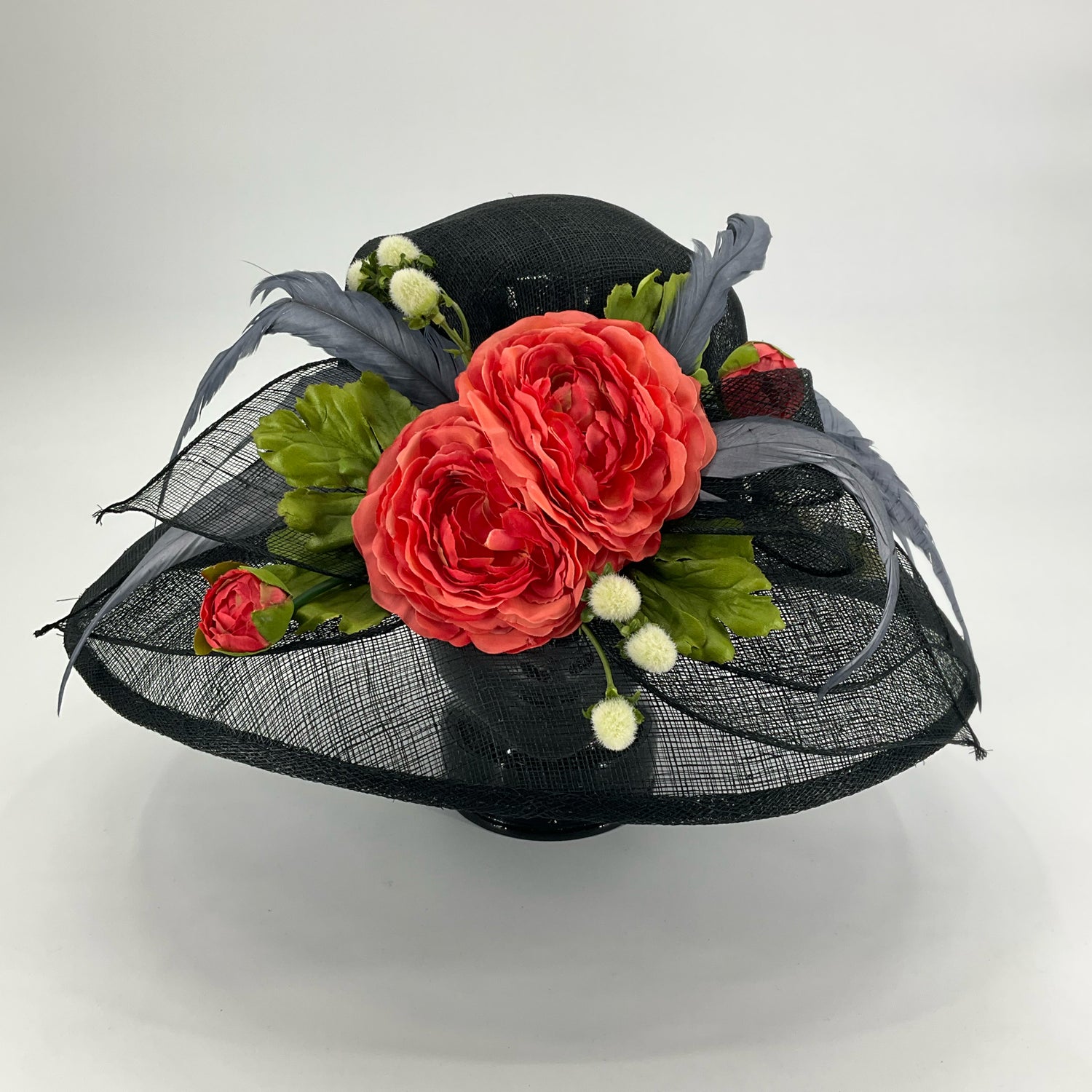 No Brand Black/Coral/Gray Flowers Derby Hat