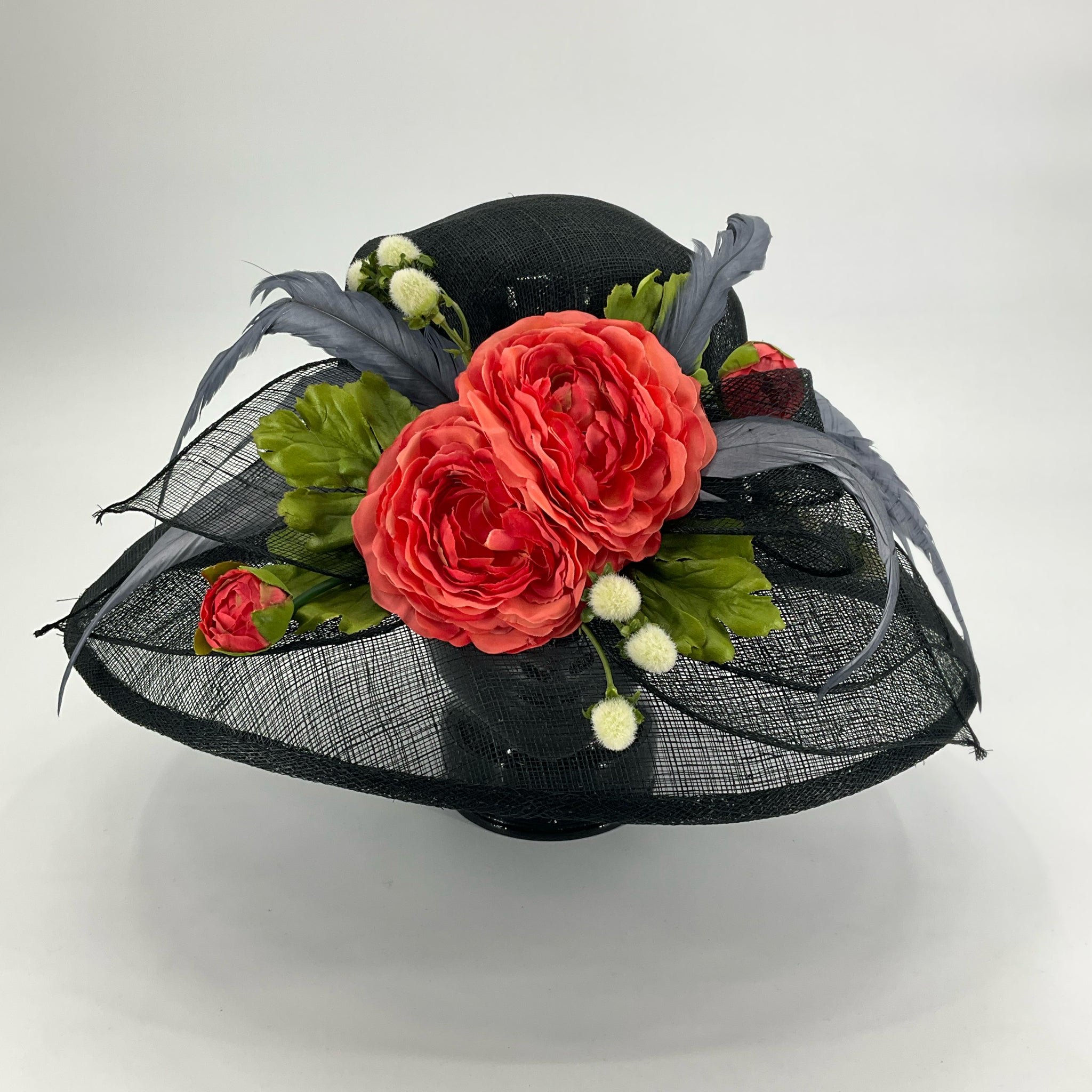 No Brand Black/Coral/Gray Flowers Derby Hat