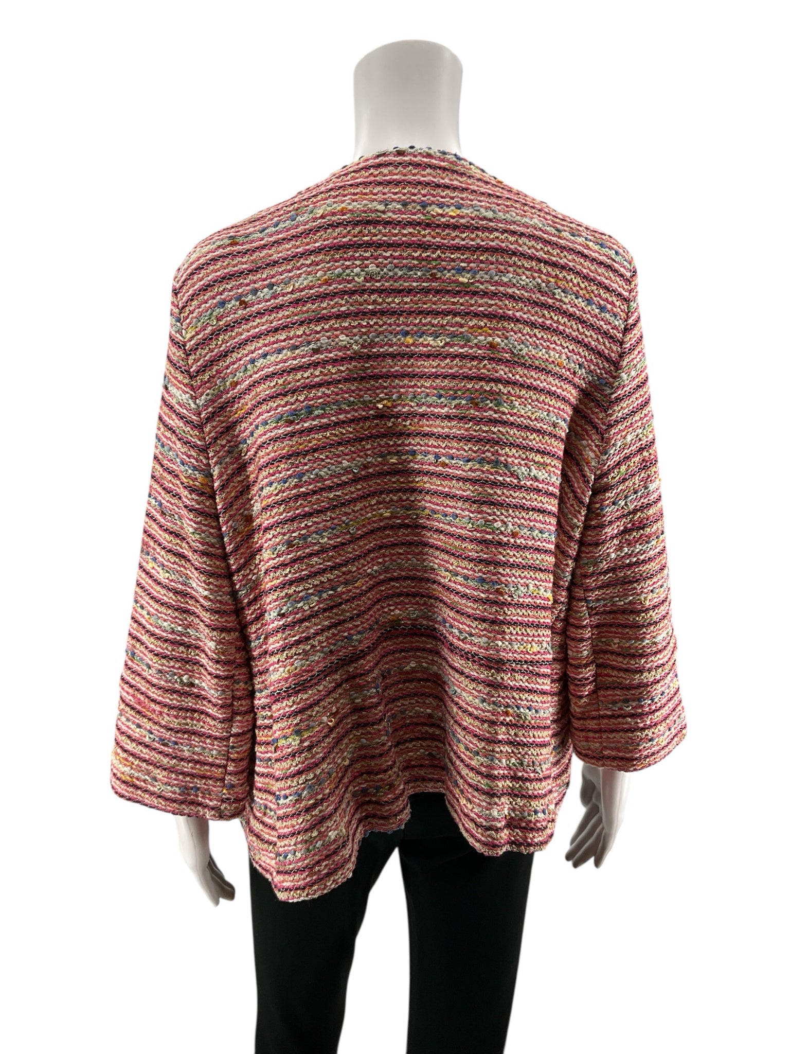 Vilagallo Bouclé Knit Jacket Pink Multi Stripe Metallic Size 12 (EU 48)