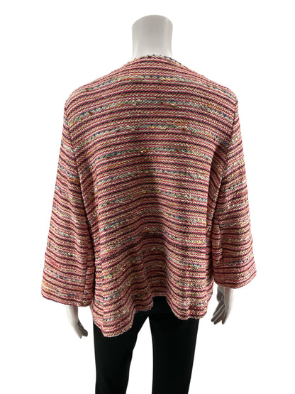 Vilagallo Bouclé Knit Jacket Pink Multi Stripe Metallic Size 12 (EU 48)