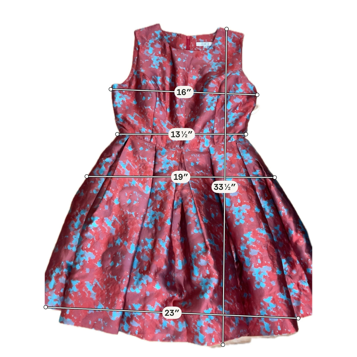 BB Dakota Jayla Red Teal Abstract Jacquard Fit &amp;amp; Flare Dress Size 8
