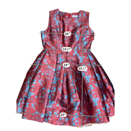 BB Dakota Jayla Red Teal Abstract Jacquard Fit &amp;amp; Flare Dress Size 8
