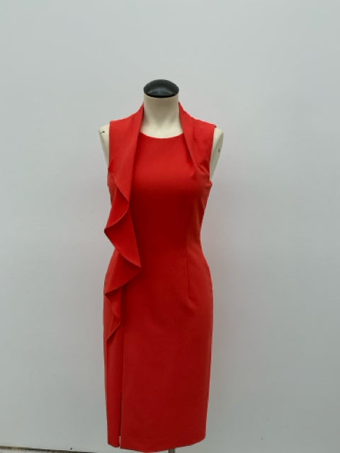 Antonio Melani Coral Red Ruffle Front Sheath Dress Size 2 - ONLINE ONLY
