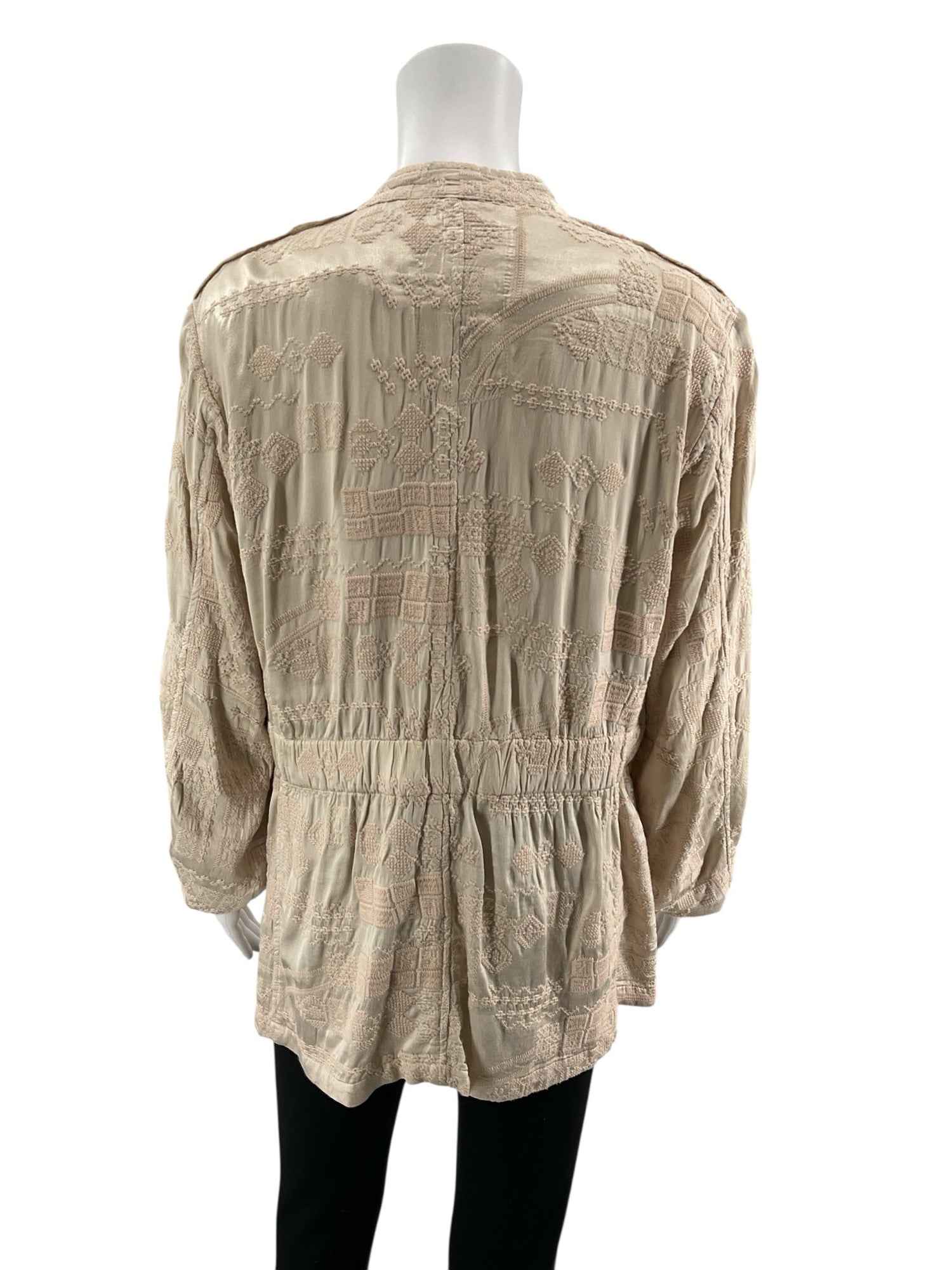 Johnny Was Giana Textured Embroidered Utility Jacket Cream Size Medium