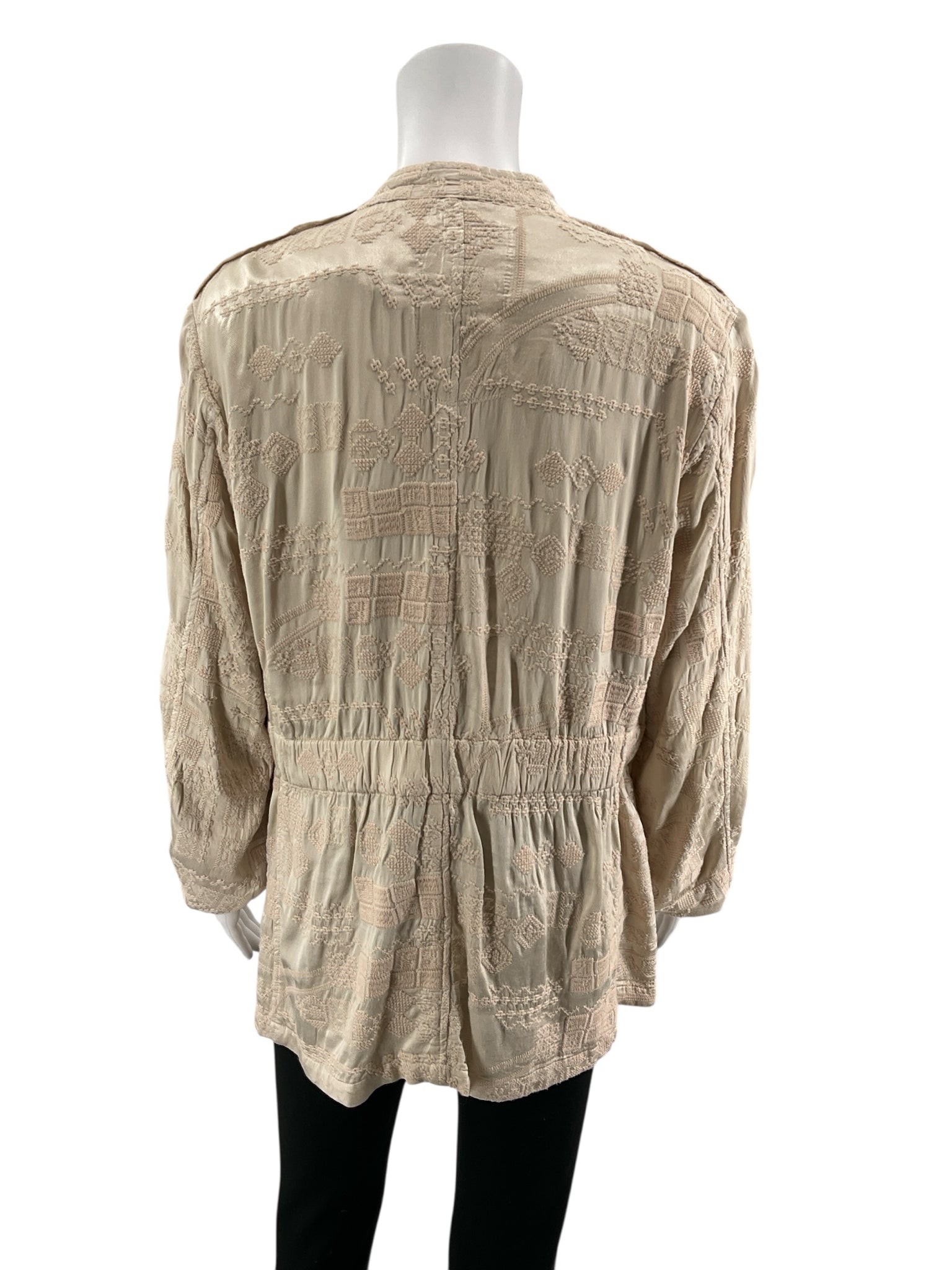 Johnny Was Giana Textured Embroidered Utility Jacket Cream Size Medium