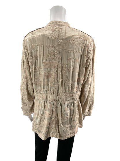 Johnny Was Giana Textured Embroidered Utility Jacket Cream Size Medium