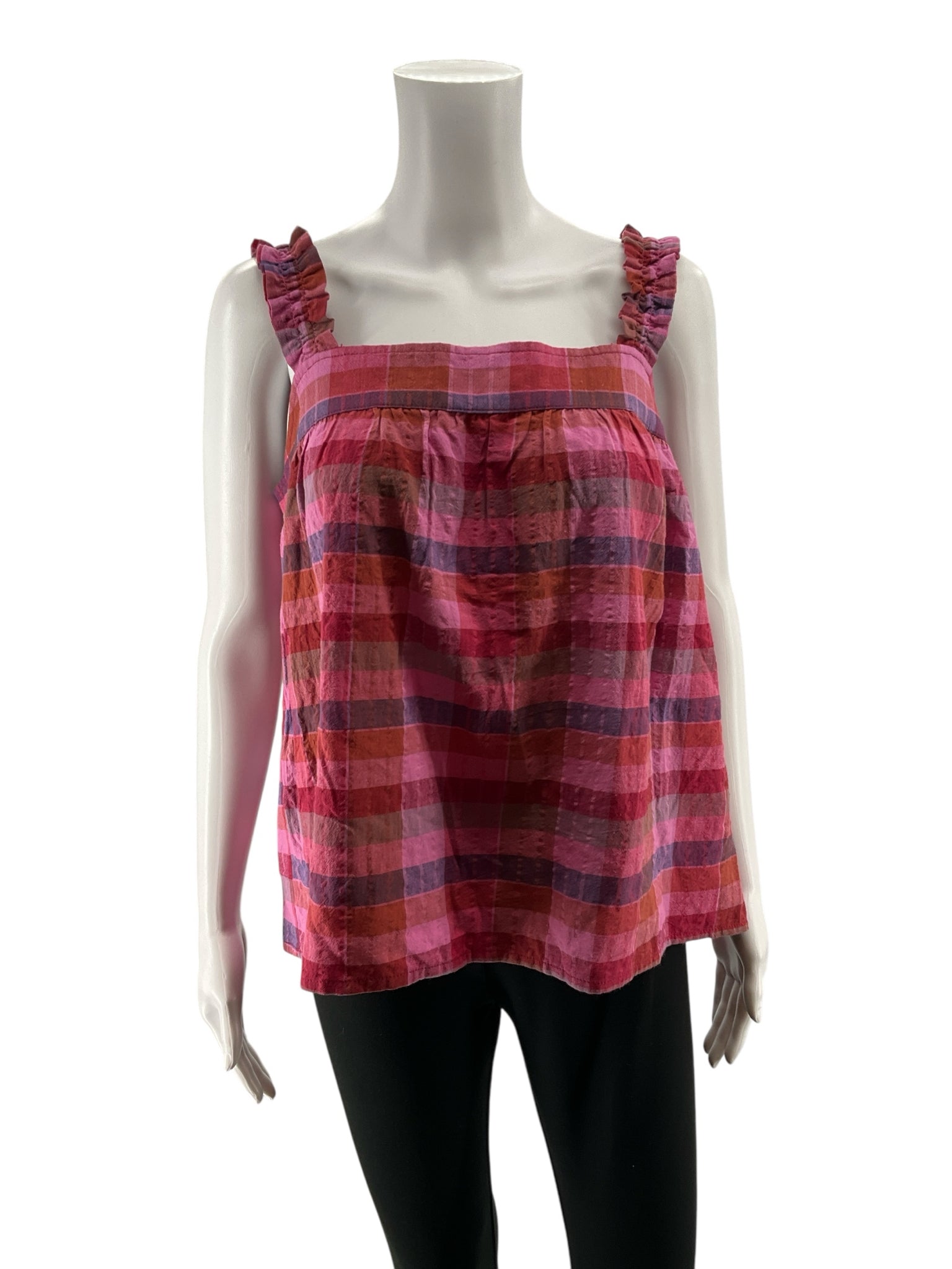 Isaac Mizrahi New York Plaid Cotton Tank Top | Size M | Pink Multi Check