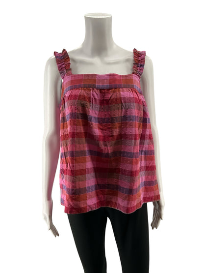 Isaac Mizrahi New York Plaid Cotton Tank Top | Size M | Pink Multi Check