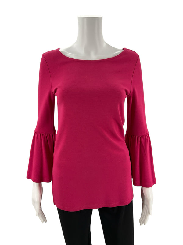 Front view of Tyler Boe Pink Solid Pre-Owned Ladies New with Tags Top - Size XS featuring bell sleeves and a modern tunic silhouette.