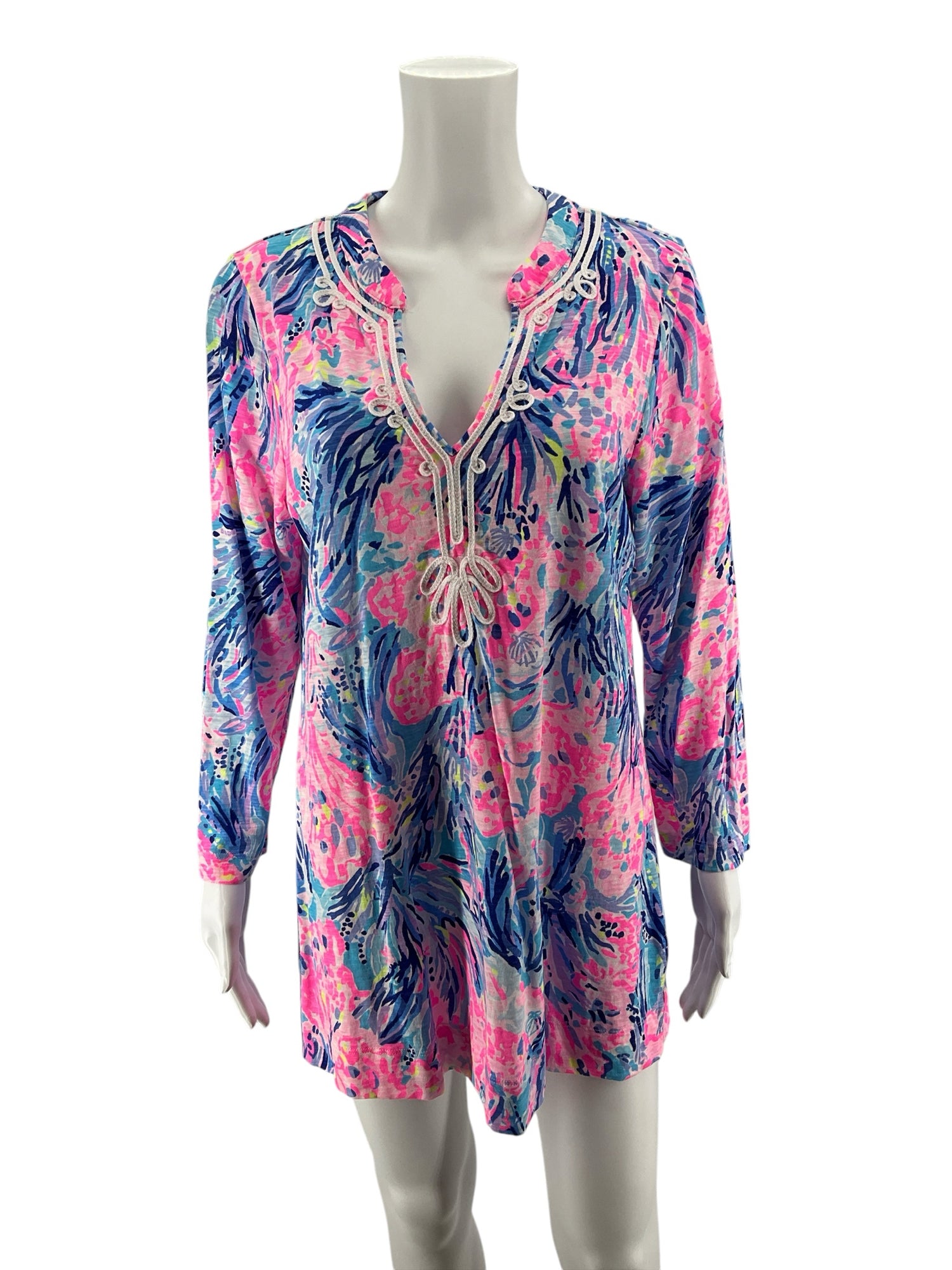 Lilly Pulitzer Katrina Tunic Top Multi Sink or Swim Print Cotton Size Large