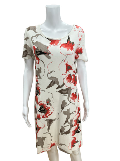 Misook White/Coral/Tan Floral Dress Size Medium