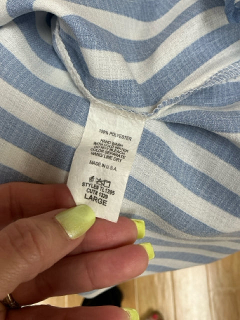 BomBom White/Blue Stripe Pre-Owned Ladies Top - Size Large - Margaret’s Fine Consignment