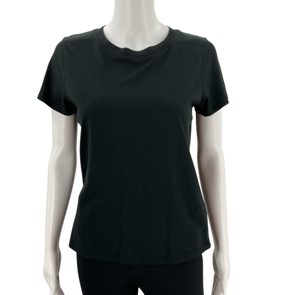 Front view of Madewell Black Solid Pre-Owned Ladies Top - Size Small, featuring short sleeves and a classic crew neckline.