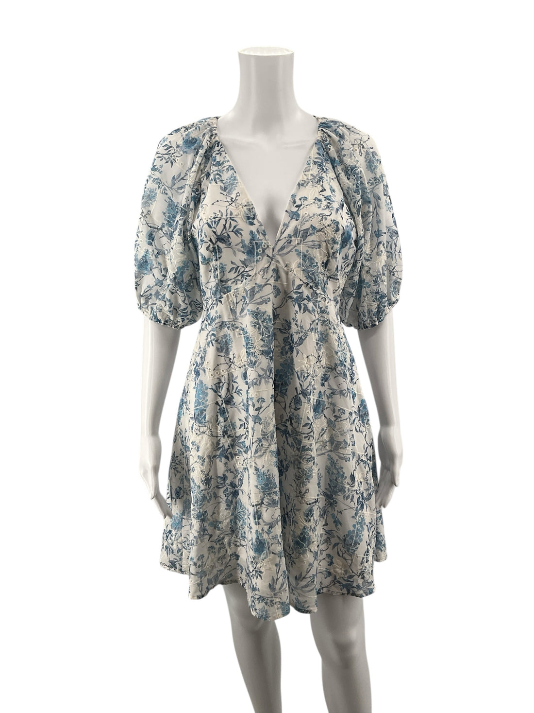 Lucy Paris White/Blue Floral Pre-Owned Ladies Dress - Size Small